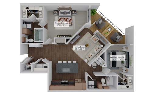 Floor plan for 2 beds, 2 baths, 1246 sqft